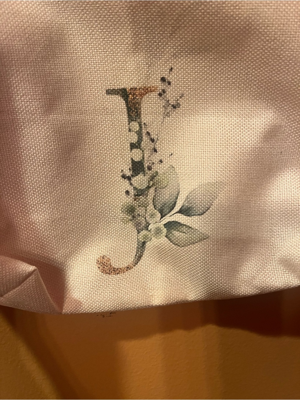 NNW Initial J Canvas Zip Pouch in Cream with Watercolor Green Accent - Picture 3 of 8